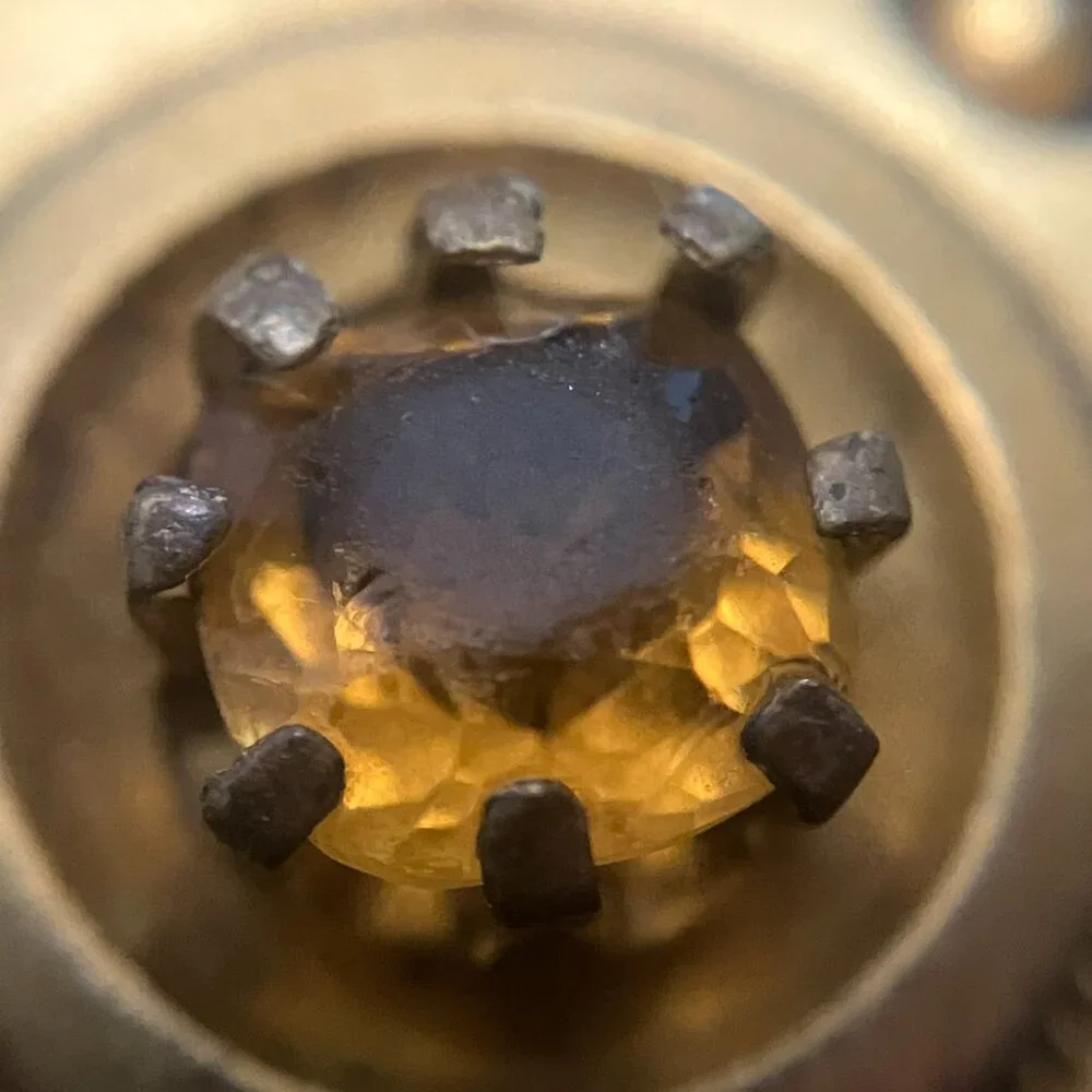 Unique Victorian Collar Buttons / Cufflinks with Amber Colored Stones